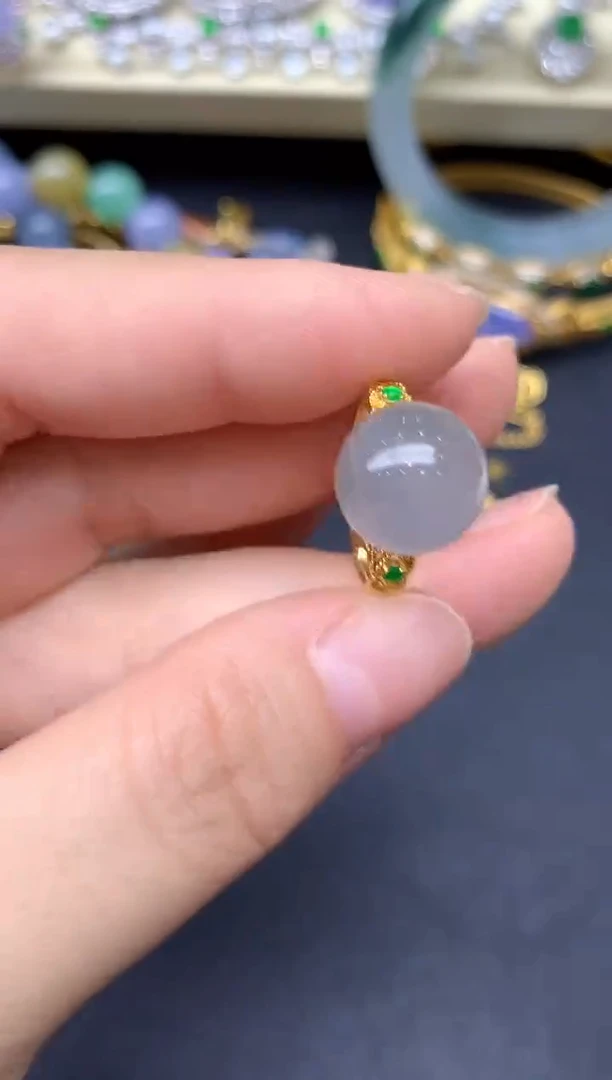 18K金镶嵌戒指翡翠232-雪姐翡翠天天见