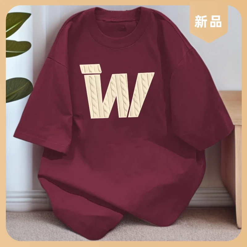 W印花短袖ins免烫宾季百搭常规小众上衣T恤宽松型宽松潮流女