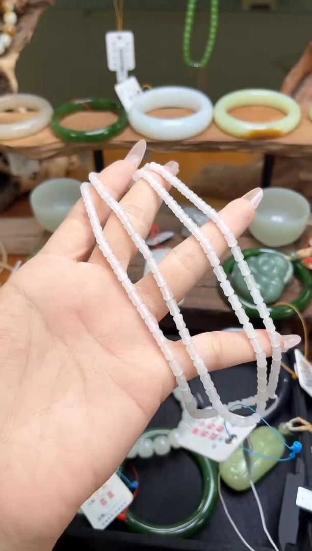 项链未镶嵌和田玉万**心青海白玉 竹节珠链