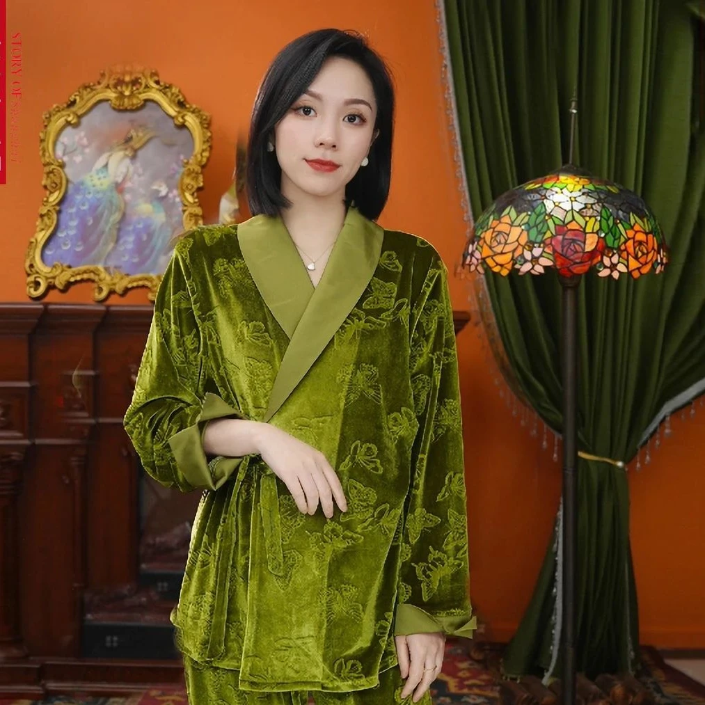 上海同款达芬奇睡衣金丝绒加厚保暖长袖长裤家居服女2024新款套装