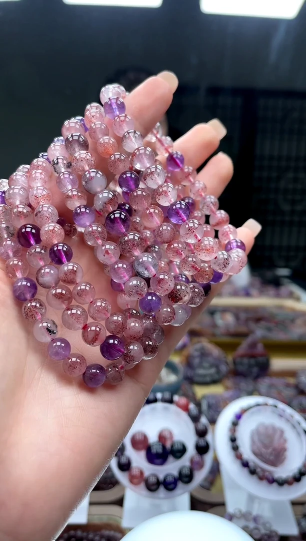 未镶嵌手串水晶超七桃花醉7mm 多样性发一