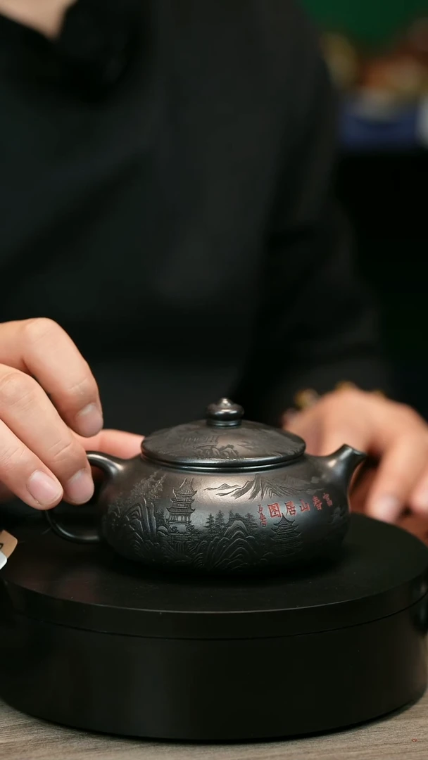 茶杯紫砂小*H1823李传荣石黄刻绘寒江