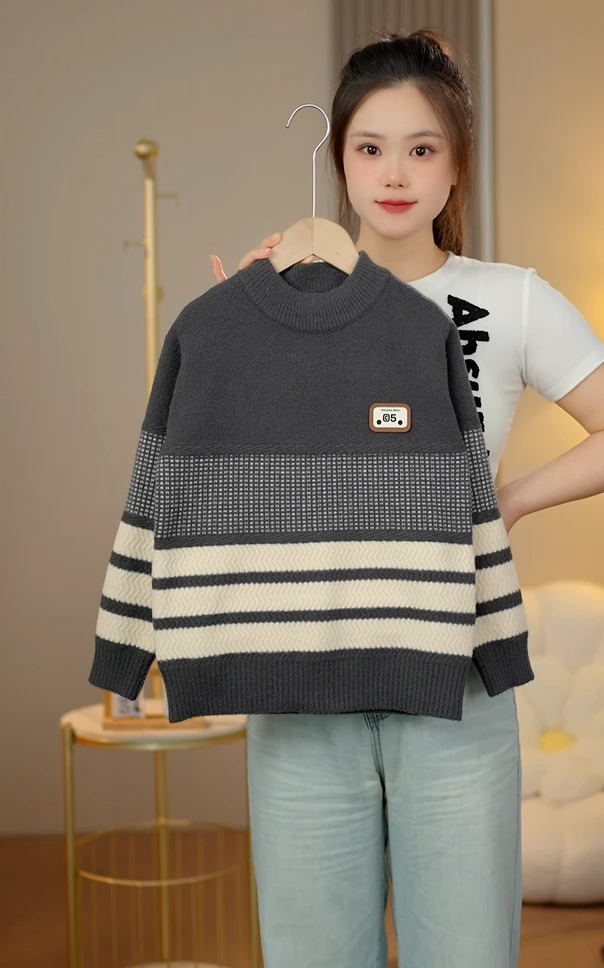 男童2025中大童新款韩国绒小众设计师款针织毛衣秋冬时尚洋气款