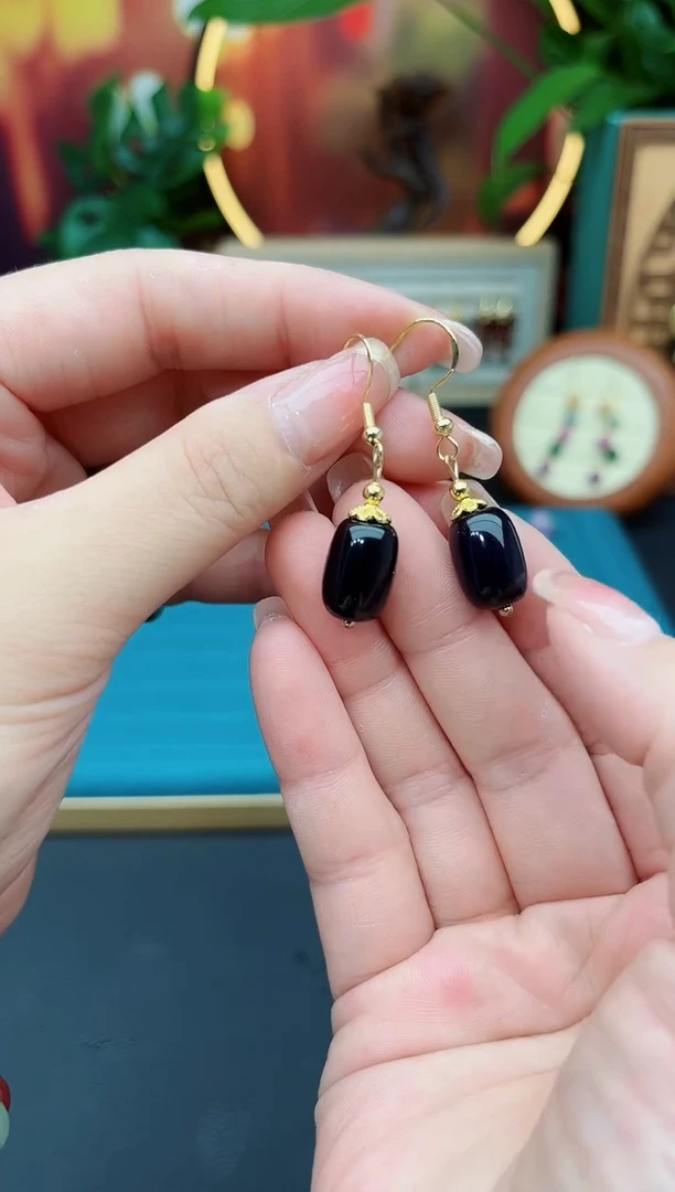 玛瑙/玉髓耳饰银S925镶嵌236通珠