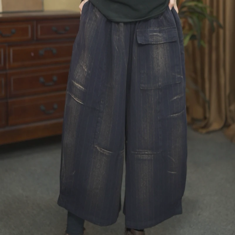 【夏布与麻】2025春季新款3582老布松紧腰大口袋炒色休闲宽松阔腿裤