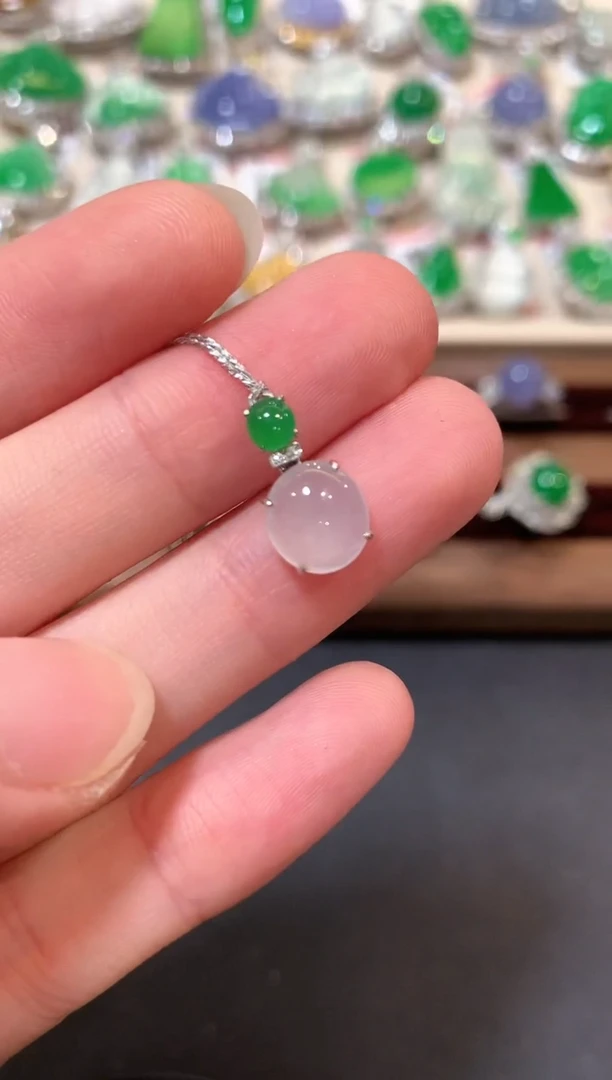 翡翠18K金镶嵌套链A7