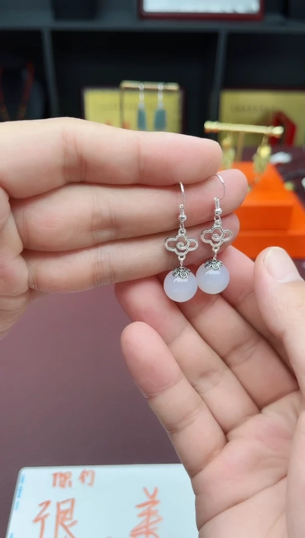 玛瑙/玉髓耳钉银S925镶嵌101000