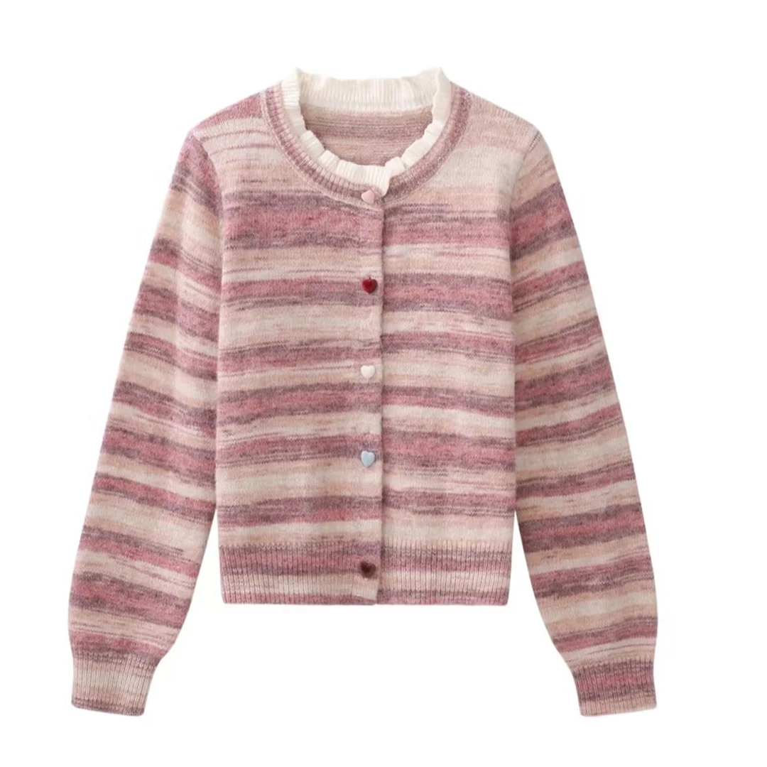 【鹿屿庄】假两件条纹毛衣女装冬季2024新款气质针织上衣52371