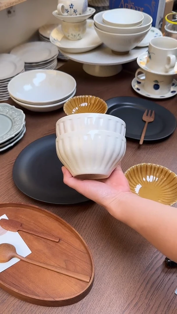 温润条纹碗-乳白色-米饭小碗瑕疵2只