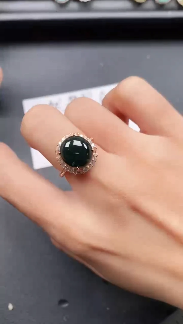 翡翠戒指银S925镶嵌1111