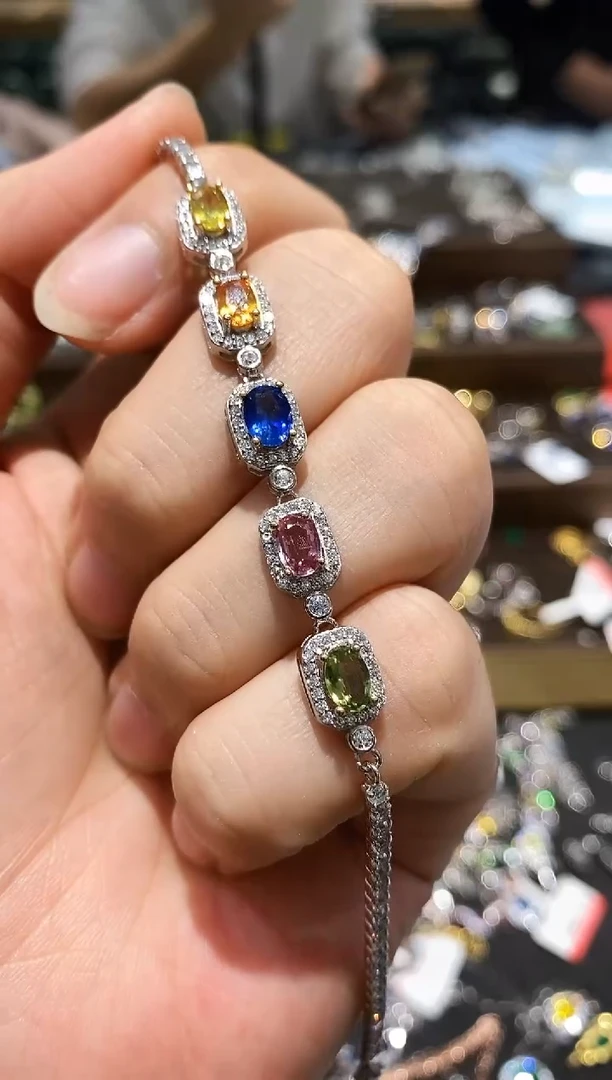 【闪购商品】蓝宝石手链银S925镶嵌手链