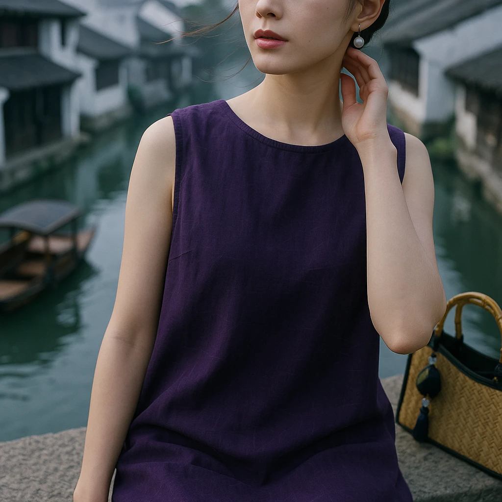 【朴意凡器】龟裂纹双穿背心裙（紫色）