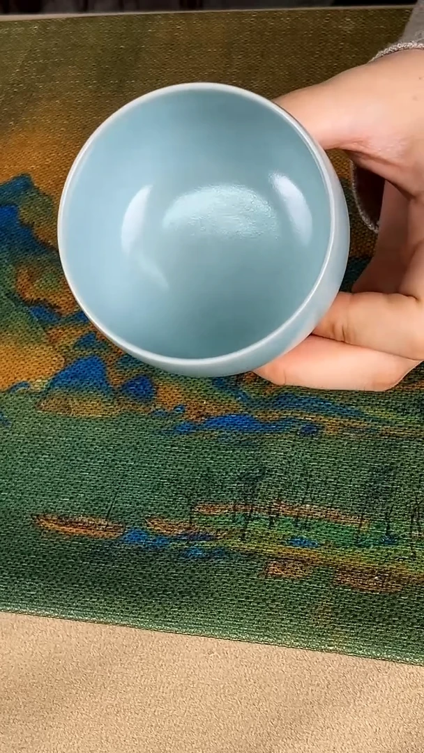 碟瓷孙现锋 仿古天青 禅定杯+-