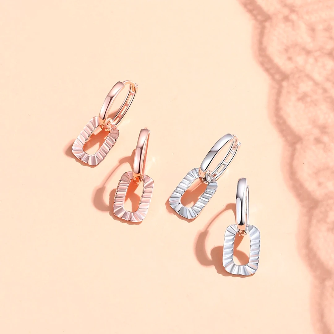 925银耳饰 Fan~梵花 S925银 方糖耳扣 百搭简约 环环相扣个性