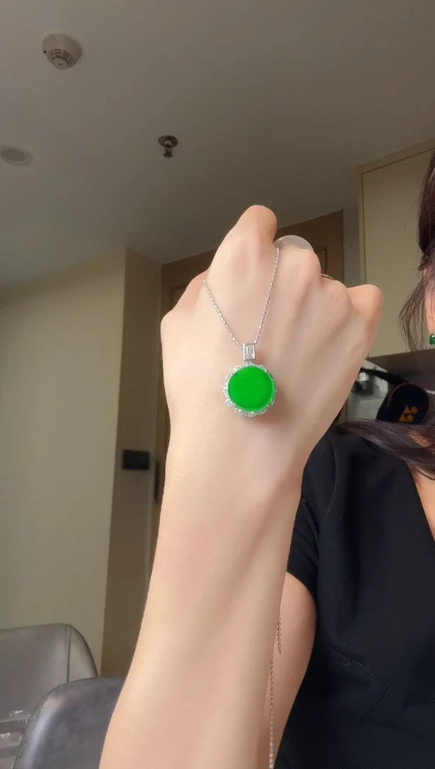 翡翠银S925镶嵌吊坠(不含链)天然翡翠吊坠