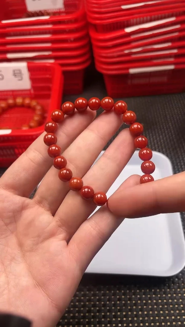 【闪购商品】南红玛瑙手串未镶嵌4号柿子红卡8圆珠手串