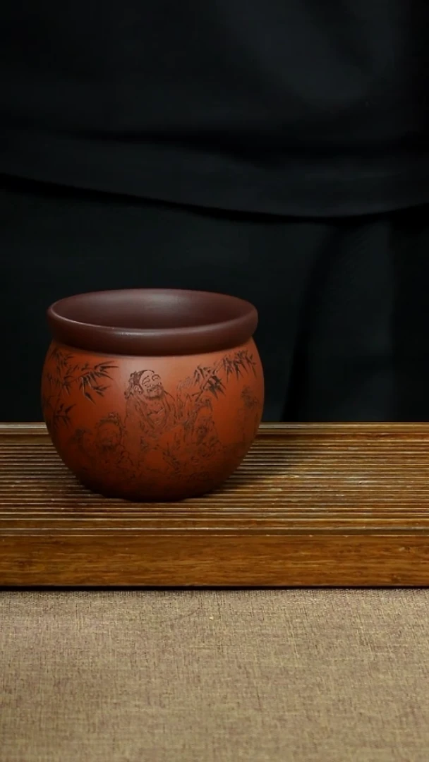 茶杯紫砂宝****。南柯记全手刻竹林七贤杯