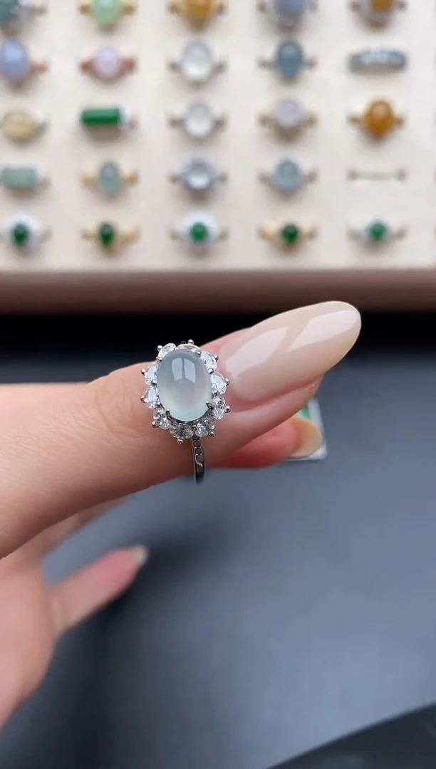 银S925镶嵌戒指翡翠一物一证一礼盒