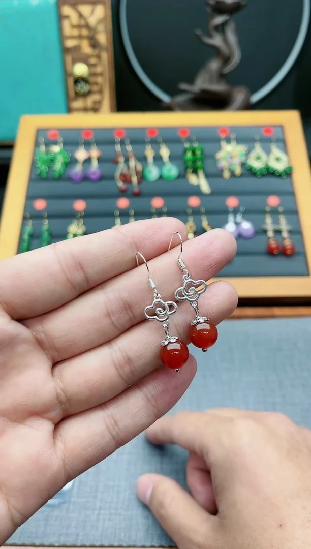 【闪购商品】南红玛瑙耳饰银S925镶嵌415000