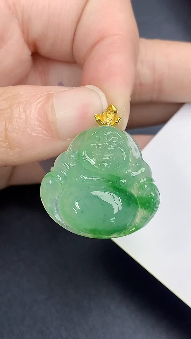 颈饰18K金镶嵌翡翠天然缅甸A货百元以上9元证书费自理