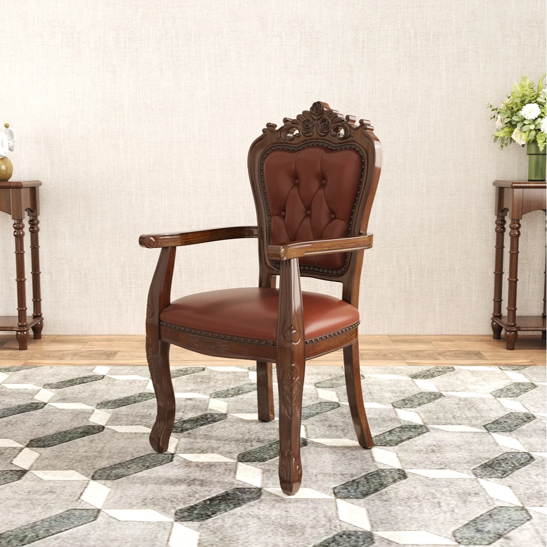 A08#北美进口桃花芯木实木复古纳帕皮书椅单人尺寸：640*560*1090