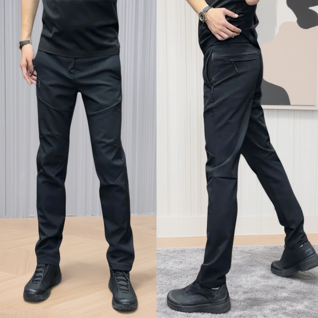 秋冬男士加绒直筒裤潮牌简约工装风户外登山工作裤松紧腰冲锋裤男