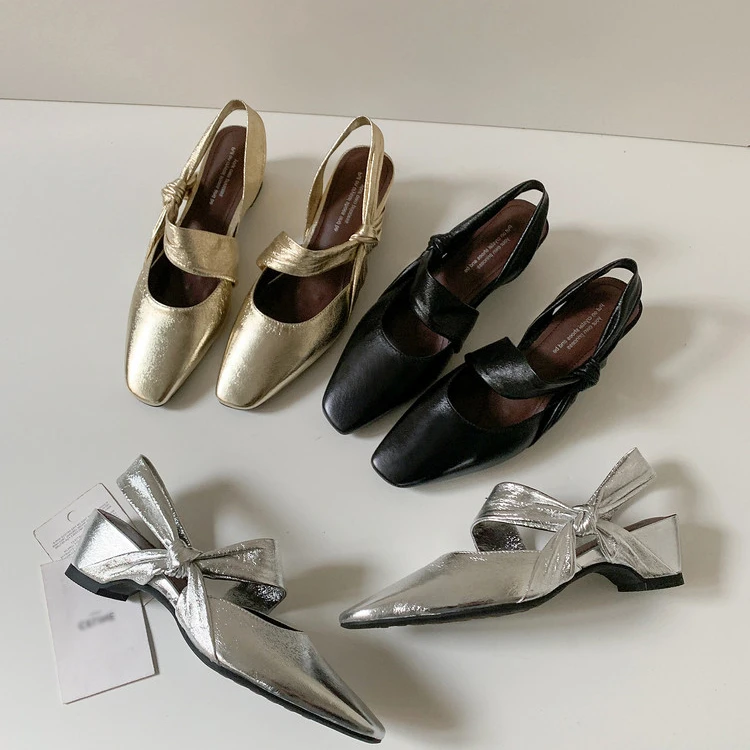 跟高5cm/34-39/方头真皮单鞋浅口春季女鞋气质高跟时尚凉鞋中跟