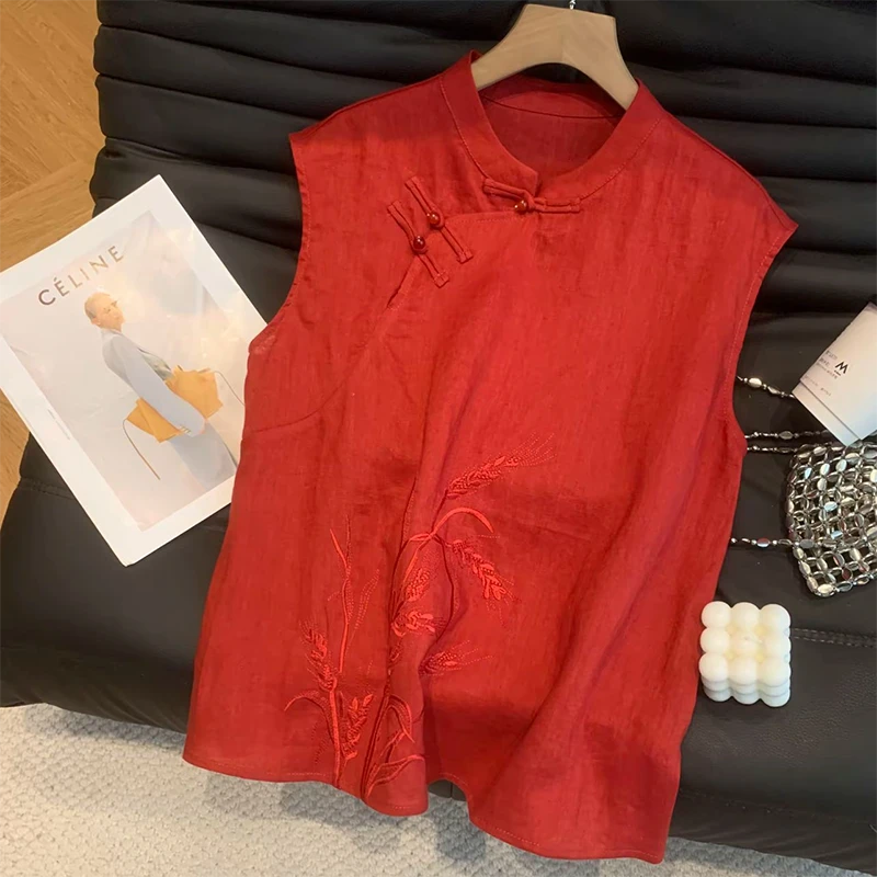 【凤尚精选】新中式国风刺绣衬衫女时尚洋气质百搭宽松显瘦遮肉T恤