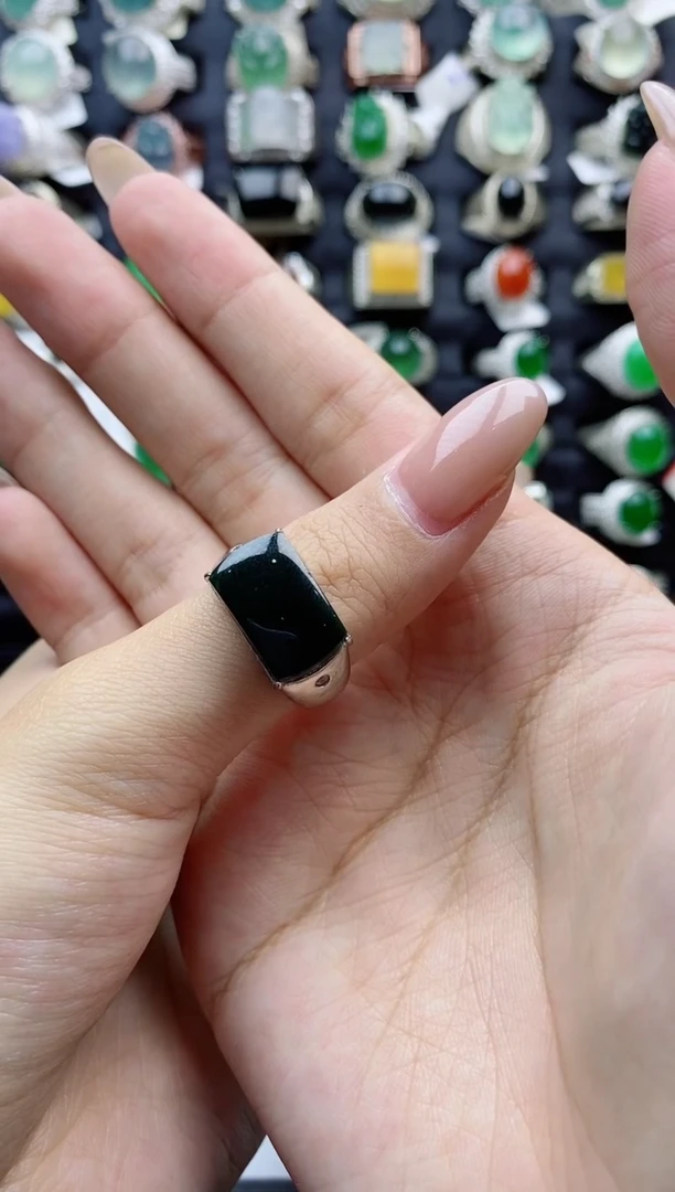 【闪购商品】翡翠戒指银S925镶嵌天然翡翠开口男戒