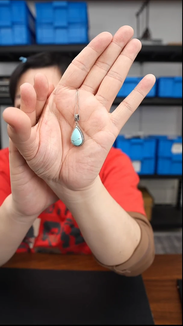 银S925镶嵌绿松石挂件0102DL541链坠