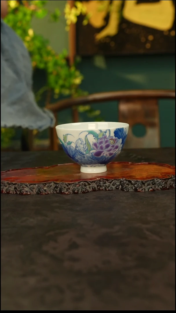 空山明月青花手绘主人杯