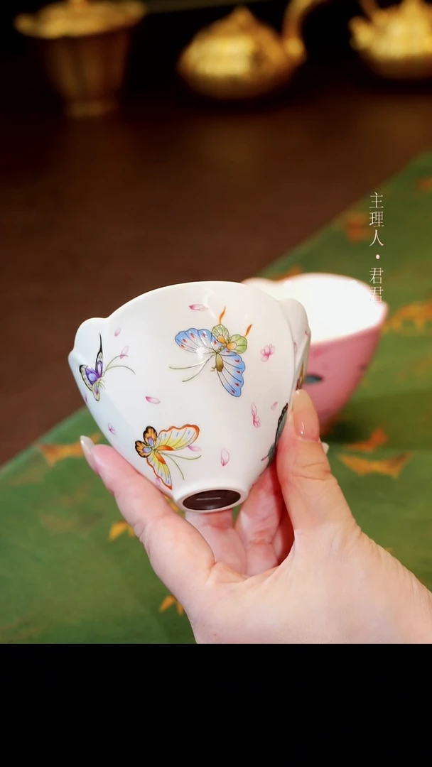 茶杯紫砂【宜景窑珍珠白系列】蝶舞杯子