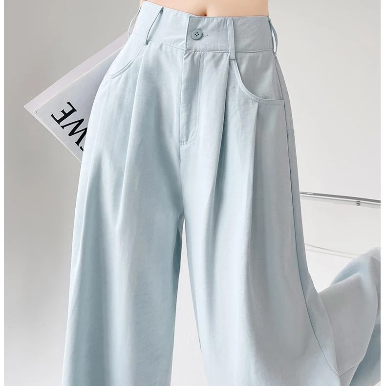 高腰奶油西装阔腿裤夏季新款垂感直筒宽松慵懒休闲裤