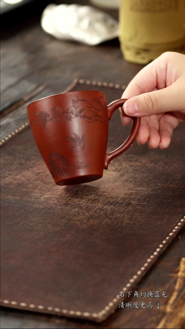 茶杯紫砂非遗茶器-喜上枝头手把