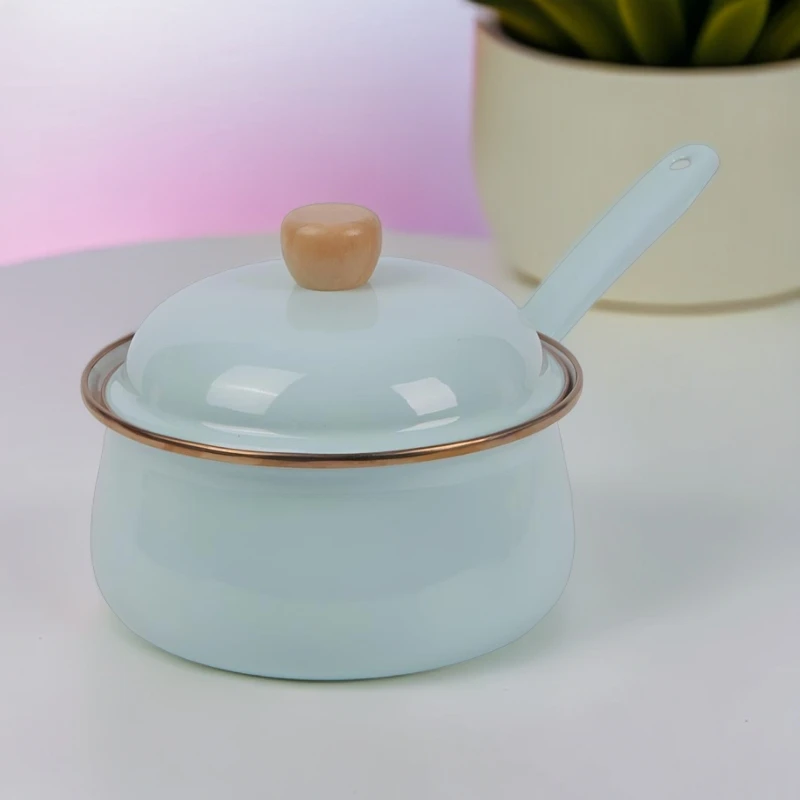 18cm单柄锅搪瓷柄蓝色 白色 搪瓷卡通锅汤锅奶锅带盖电磁炉可用
