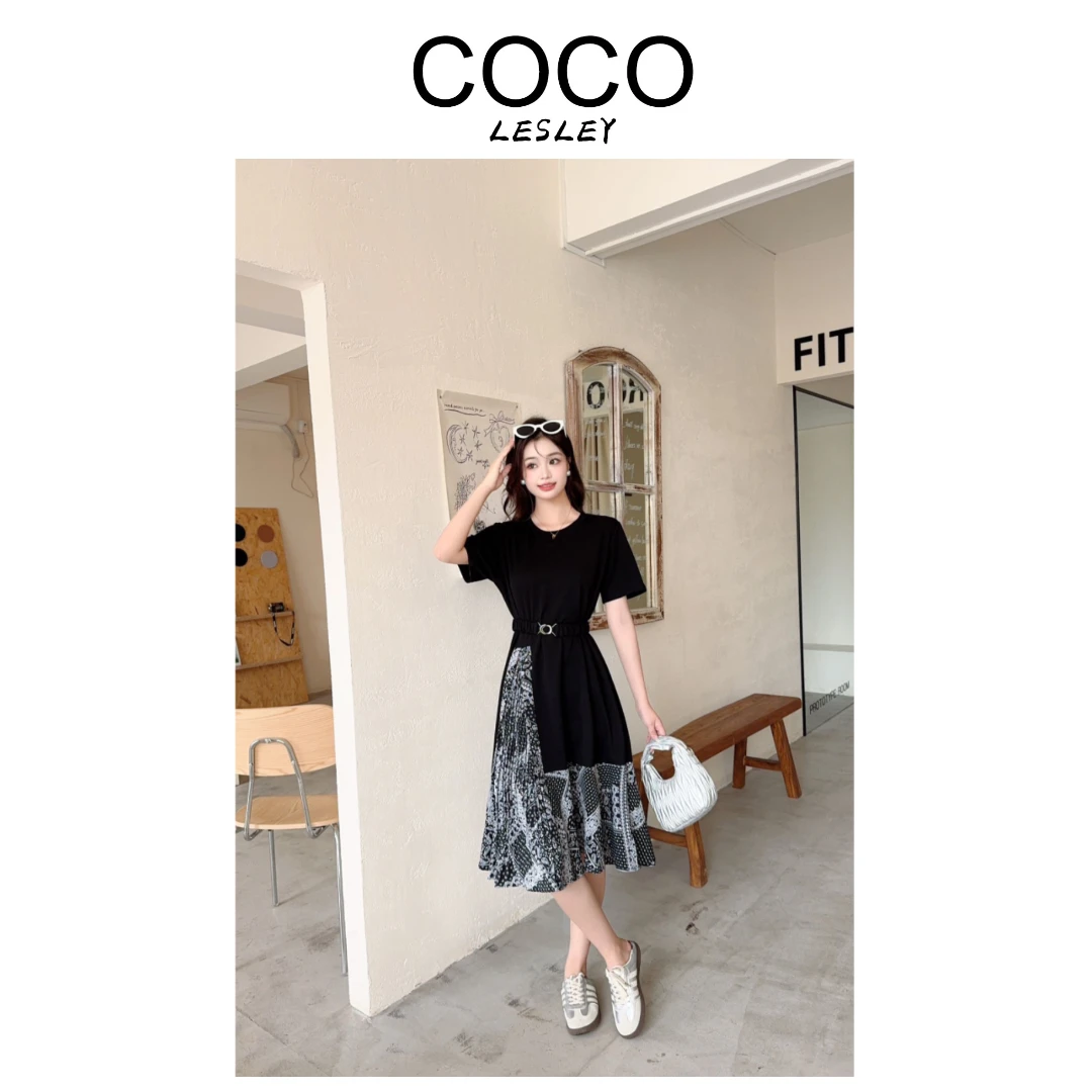 棉民族风拼接印花下摆连衣裙msl558