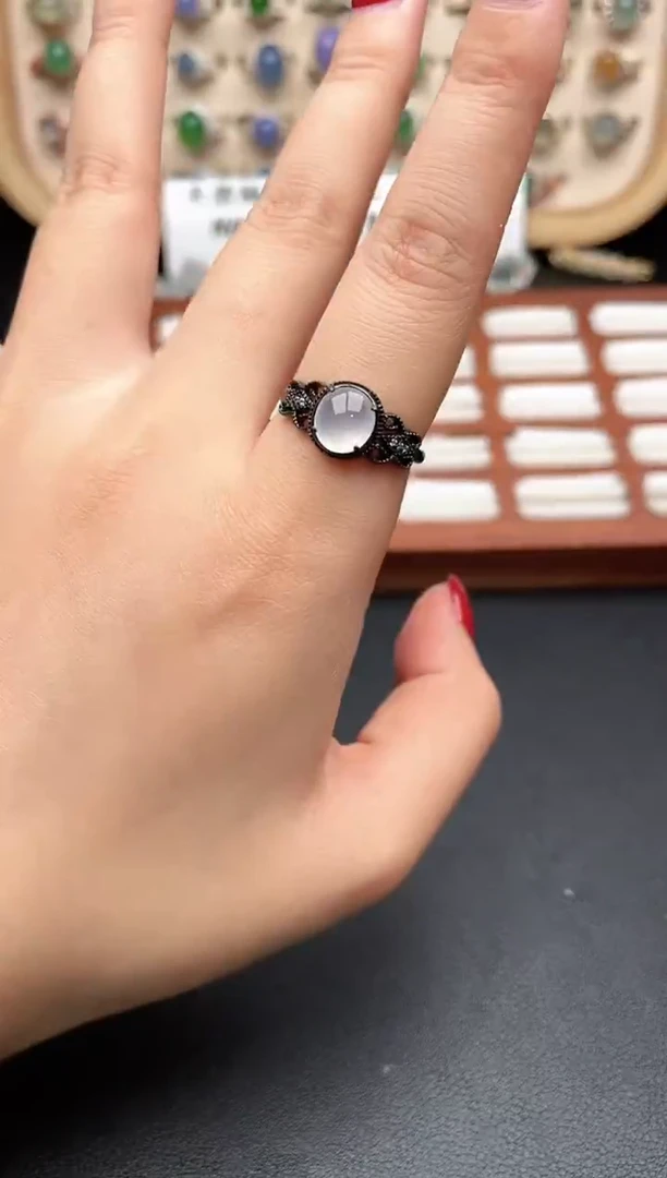 银S925镶嵌戒指翡翠一物一证一礼盒