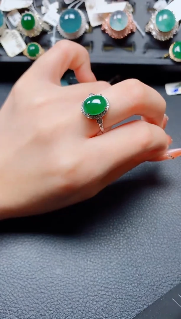翡翠戒指银S925镶嵌翡翠