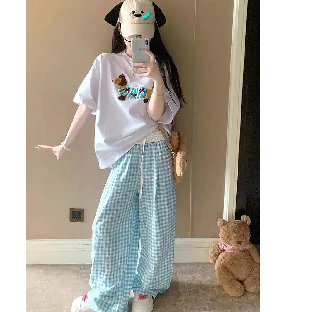 【运费补贴6-8】格子裤女新款高腰宽松休闲山本裤直筒复古阔腿裤薄