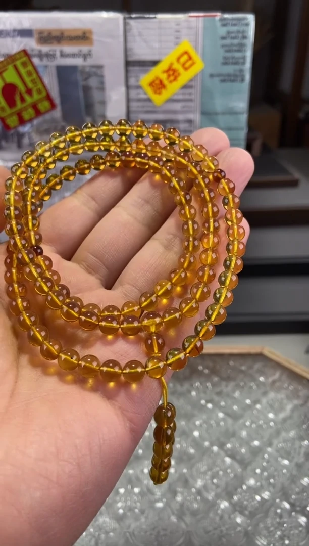 琥珀颈饰未镶嵌6+金棕108