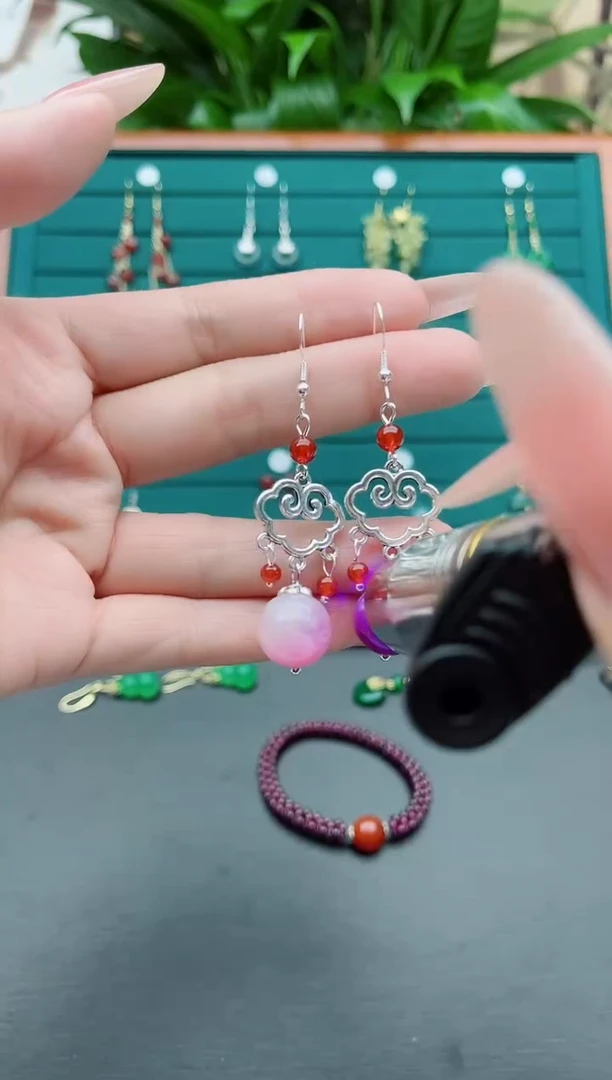 【闪购商品】玛瑙/玉髓耳饰银S925镶嵌19变色珠大