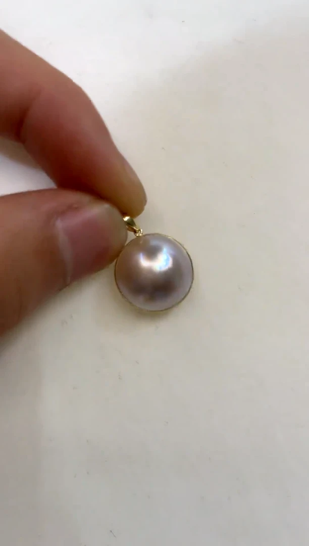 18K金镶嵌吊坠(赠链)拼合珍珠（马贝珠）15-16