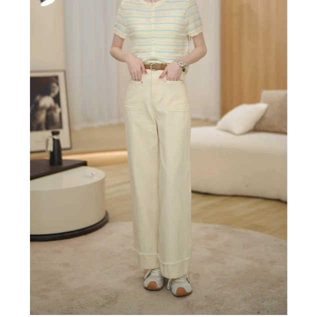 【牛new】舒适复古牛仔裤2025春装时尚宽松百搭阔腿裤女 F51022A518