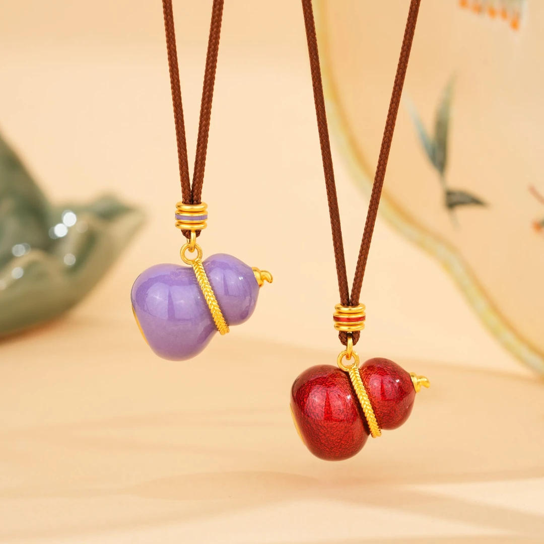 ZOCAI/佐卡伊【传世之美】古法黄金吊坠珐琅彩福禄生财国潮葫芦挂坠