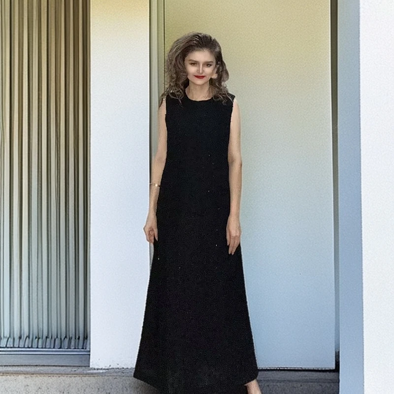 2024年自家原创设计百搭高气质无袖宽松时尚女款长连衣裙