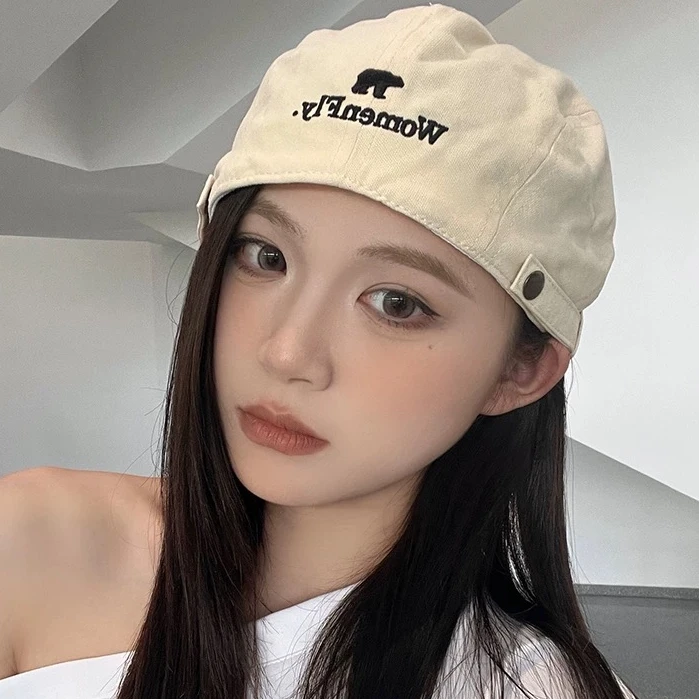 A229 日系复古刺绣前进帽女春夏大头围反戴贝雷帽