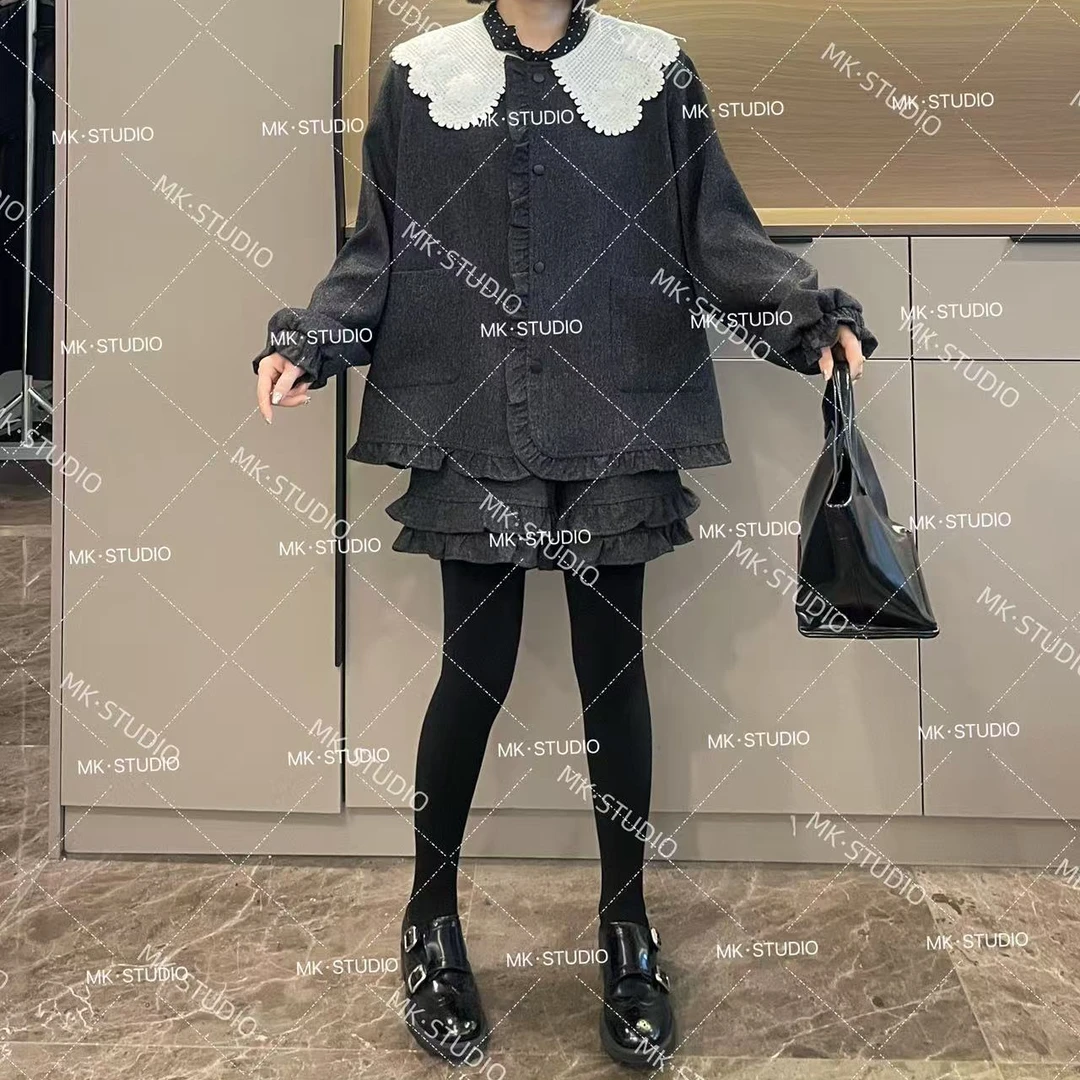 米可/MK-1646YF【蕾丝娃娃领套装】时尚休闲气质春季新款两件套