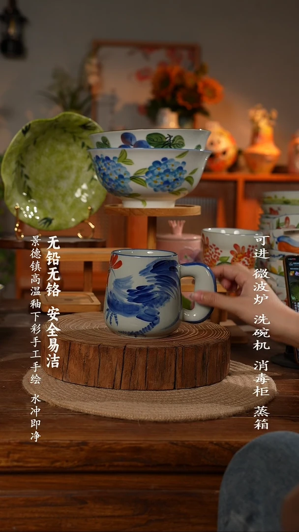 瓷景德镇高温瓷釉下彩手绘陶瓷