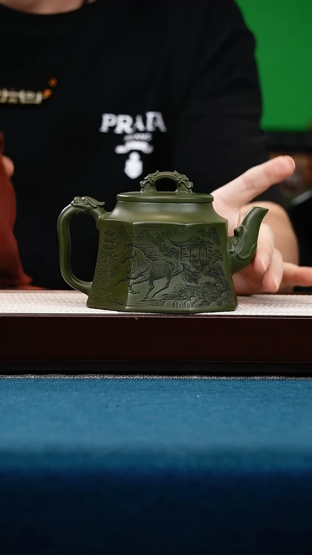 茶壶紫砂绿泥八方金钟