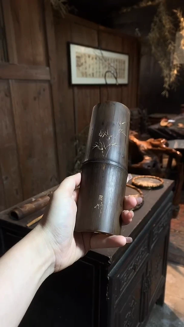 老料 刻竹茶则......